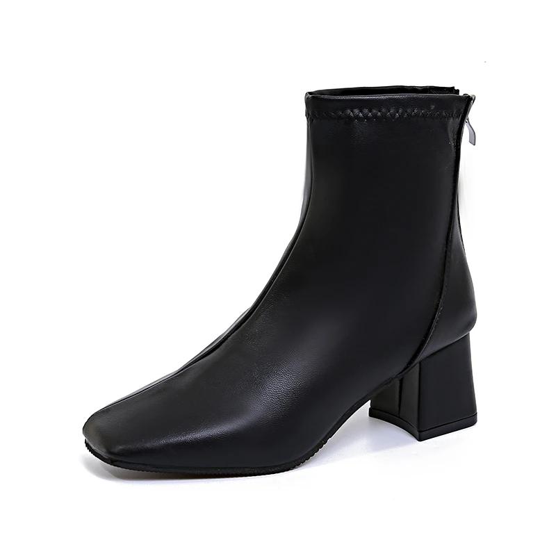 Модне взуття Жіноче 2024 Великий розмір Сучасні жіночі чоботи Елегантні черевики до щиколотки Жіночі Шиті Квадратний носок Застібка-блискавка ззаду Взуття на високих підборах Жіноче