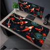 Japanese Desk Mat Black  White Mouse Pad Koi Fish Japan Art Seal Yinyang Fish Large XL Gaming Deskmat Rubber Mousepad X