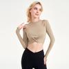 U-Back Long Sleeve Yoga Top with Semi-Fixed Teardrop Cups - Breathable, Quick-Drying Fitness Wear for Autumn & Winter