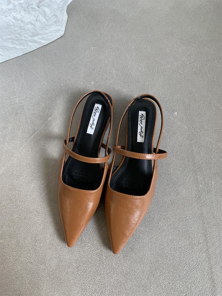 Spring 2025 New Flat-bottomed Bag Head Sandals Soft Leather One-pedal Pointed Head Shallow Mouth Versatile Cool Single Shoes Women's Shoes