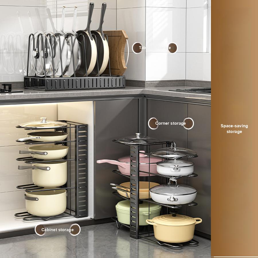 Kitchen Shelf Pot Organizer Multi-Layer Adjustable Pot Rack Storage Shelves for Under Sink Cabinet