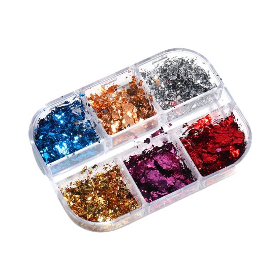 6 Grids/Box Manicure Foil Decal Creative Adorable Shiny Texture Nail Ornament Stickers Particles Foil for Personal Use