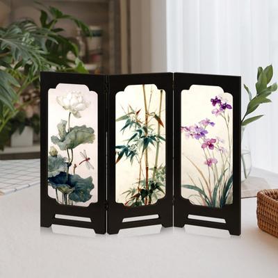 Écran pliant miniature floral Yousheng Paravent rustique à 3 panneaux Style chinois Écran pliant de bureau vintage Ornements Feng Shui pour la décoration de table de la maison