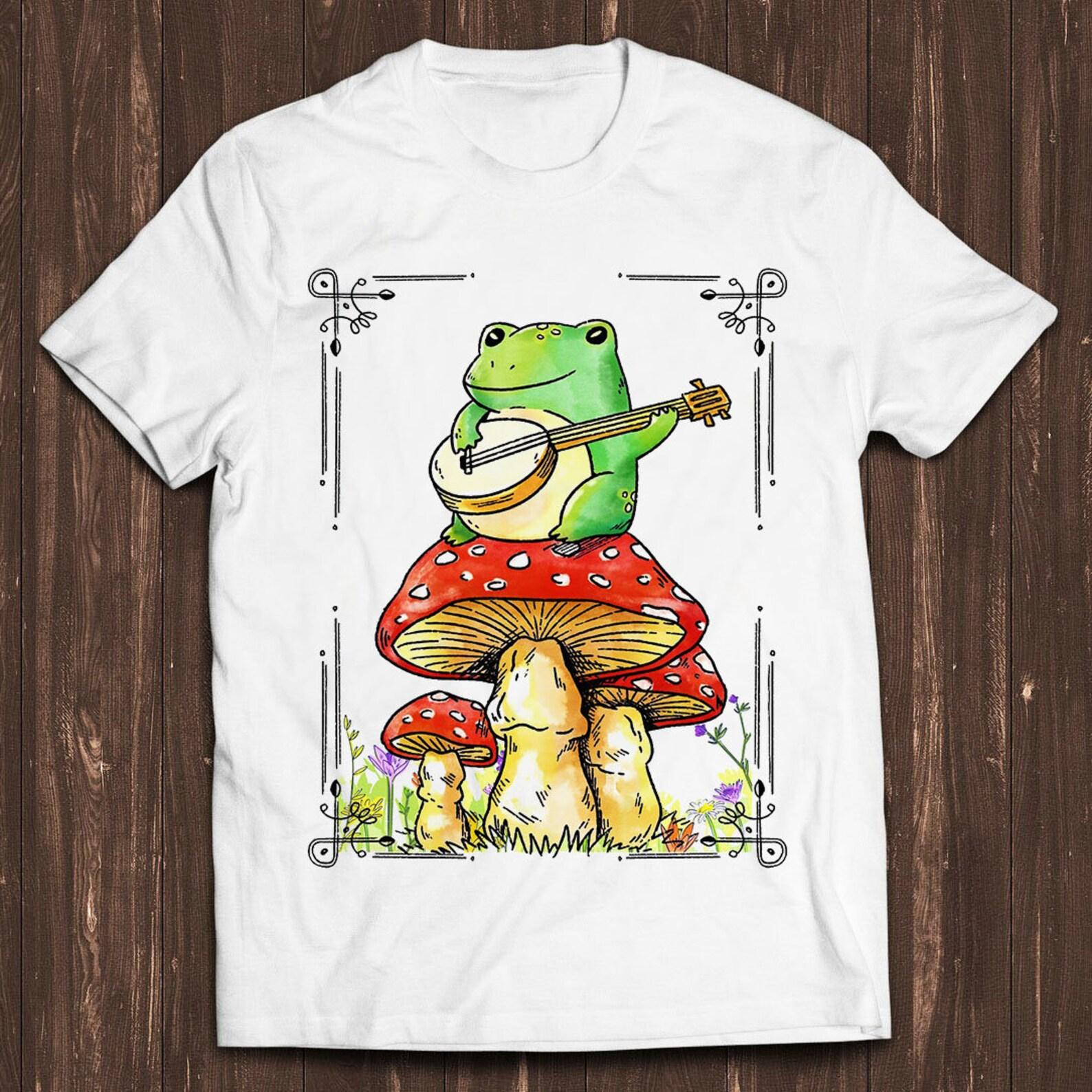 Toad Frog Playing Banjo On Magic Mushroom Meme Unisex Retro Gamer Cult Movie Music Top Cool Gift Tee T Shirt C1023 L
