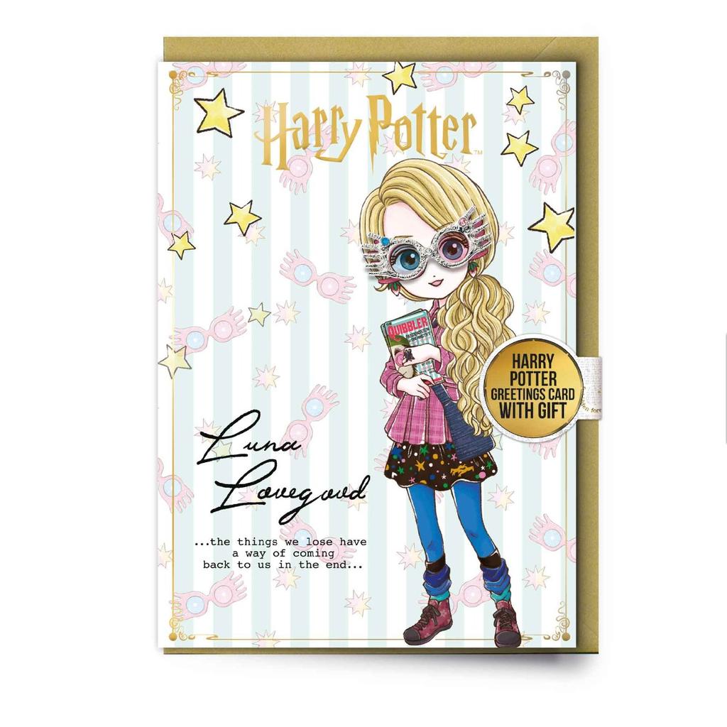 Luna Lovegood Character Greetings Card with glasses Pinbadge (Pack of 6)