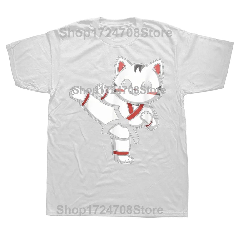 Karate Taekwondo Funny Cat Jiu Jitsu Korean Martial Arts Kick Fighting T Shirt Oversize Printed Casual Tee Casual Short Sleeve