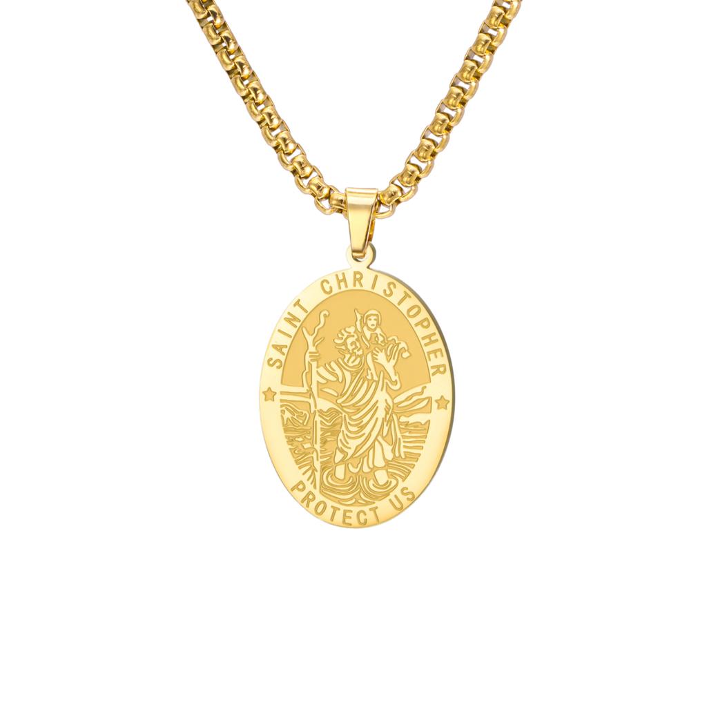 LIKGREAT Naszyjnik z wisiorkiem Świętego Krzysztofa dla Mężczyzn Kobiet Ochrona w Podróży Błogosławieństwo Katolski Amulet Prezenty Biżuteria ze Stali Nierdzewnej