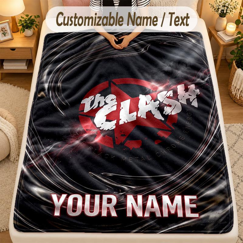 Flannel BlanketThe Clash Custom Name Text Personalized Soft Warm Throw Blanket Home Decor Gift