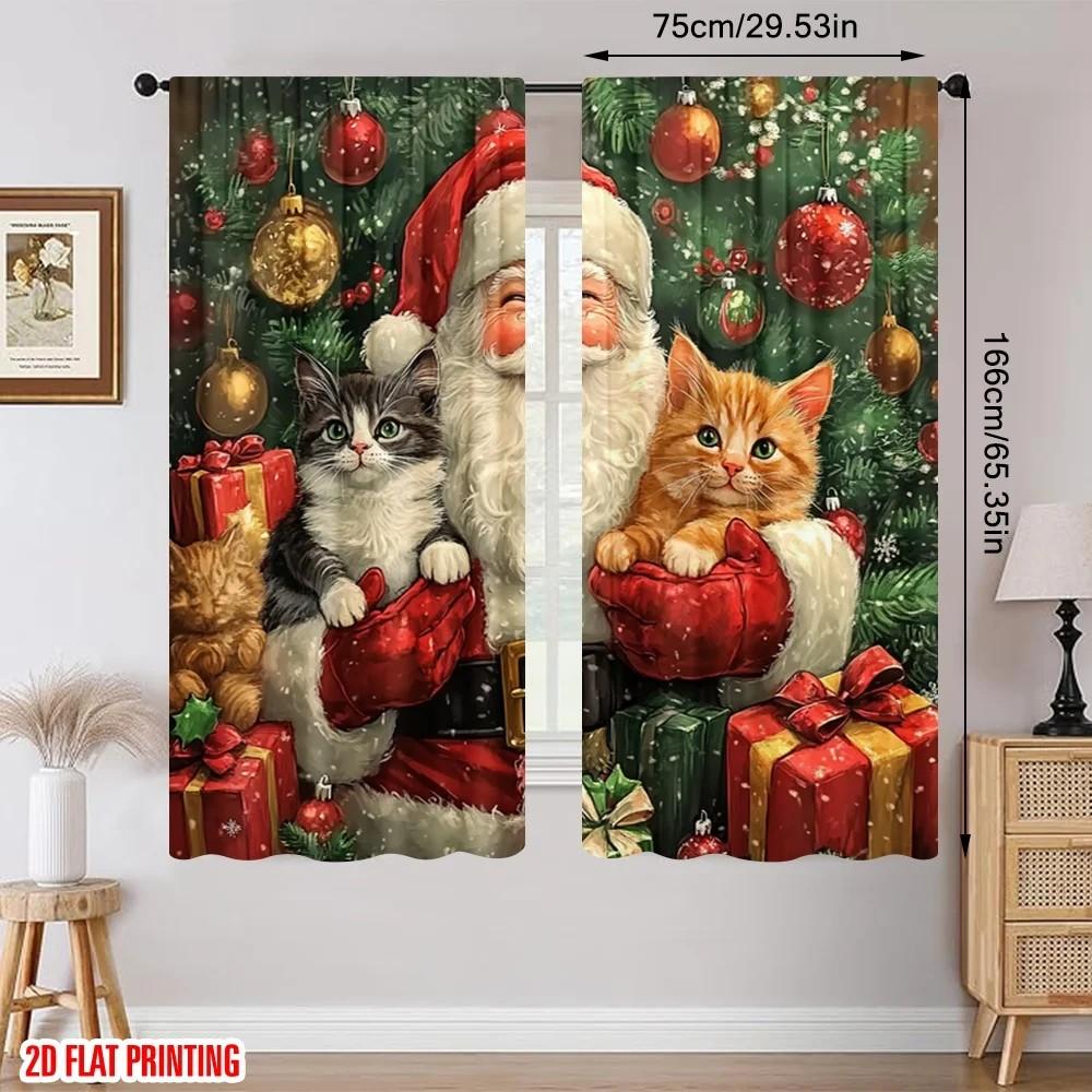 2pcs Vivid Cat Pattern Curtains   Design Blackout Drapes   Polyester Christmas Window Decor   Home Decor   Rod Pocket Curtains