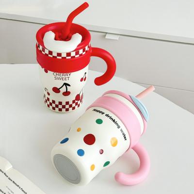 Garrafa térmica de aço inoxidável 304 com isolamento para água, caneca térmica para carro, caneca fria e quente, garrafa térmica com alça, canudo para o natal, menino