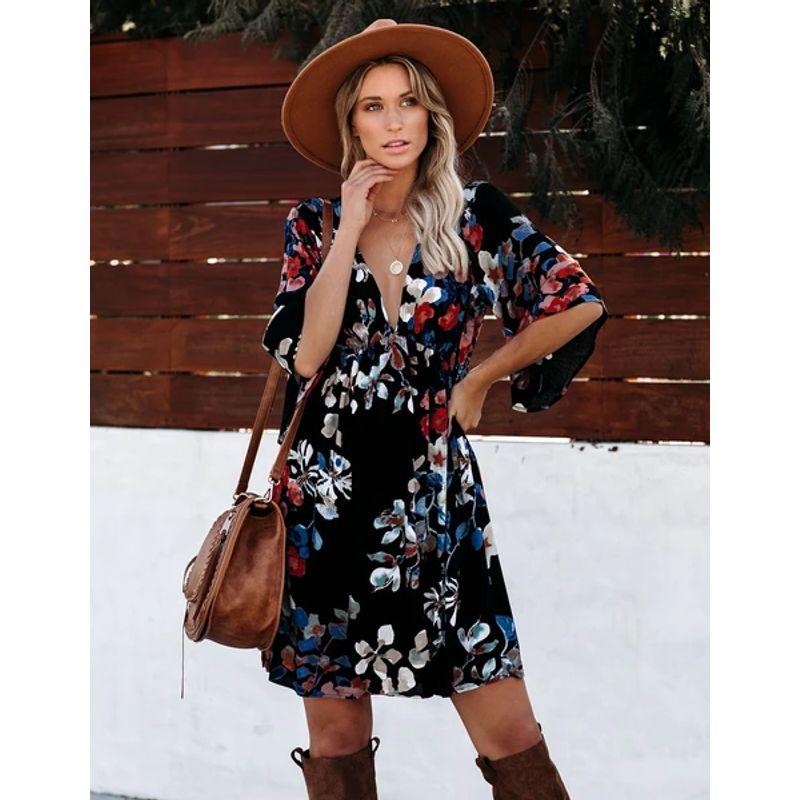 

Women Sexy Slimming Floral Dress Sleeve Image color XL