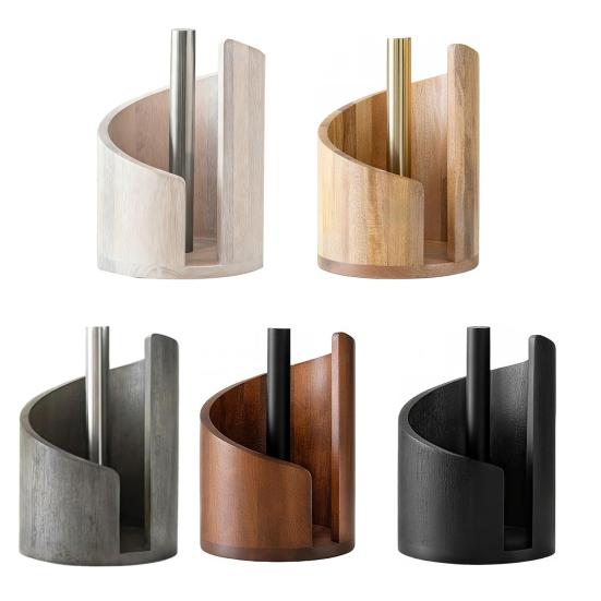 Mountain Paper Towel Holder Countertop with Wood Round Base And Iron Holder One-Hand Tearing Wood Paper Towel Holder for Kitchen Dining Room