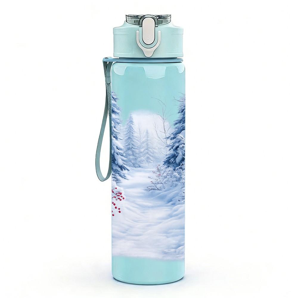 1PC Snow Mountain Waterfall Landscape Print 750ml Color Plastic Sports Water Bottle Leakproof Flip Straw Lid Suitable for Sports Office Home Use