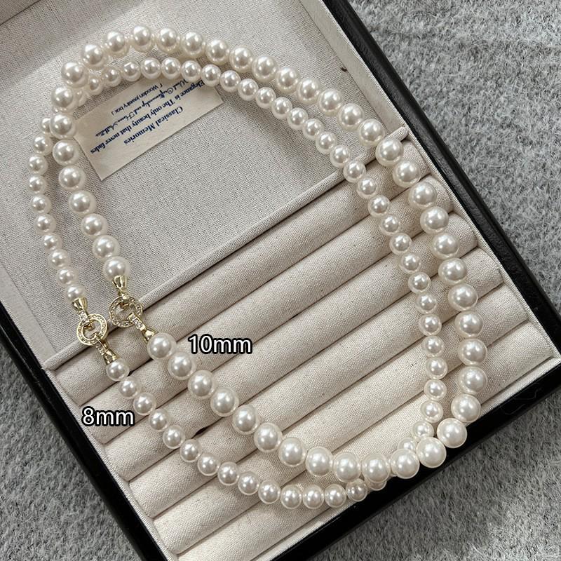 Women's Non-Fading Deep Sea Shell Pearl Necklace with Versatile Small Lockbone Chain