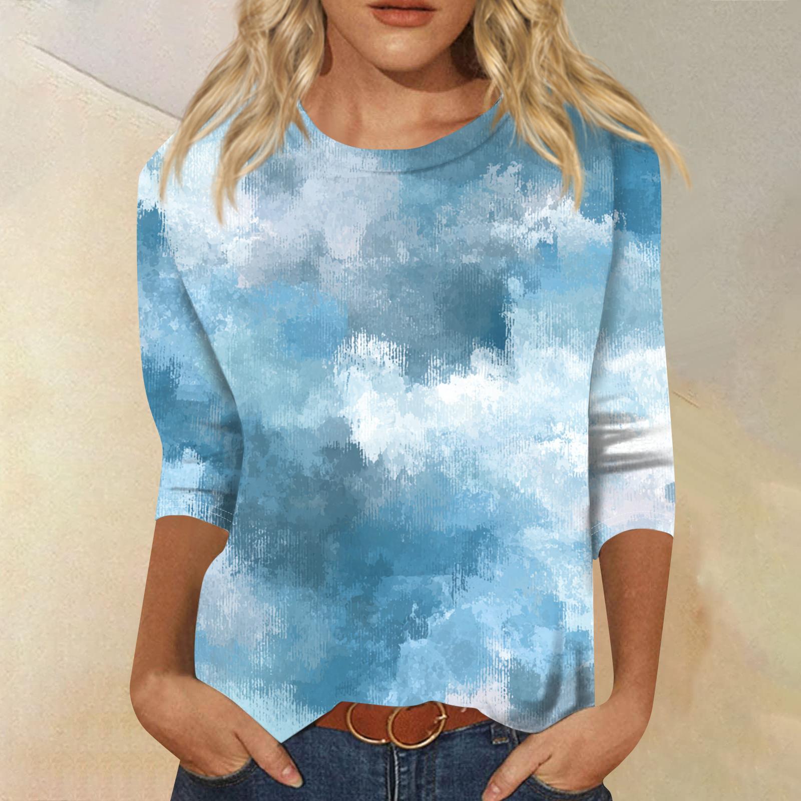 

Женская модная повседневная футболка с круглым вырезом, рукавом три четверти и градиентным принтом M