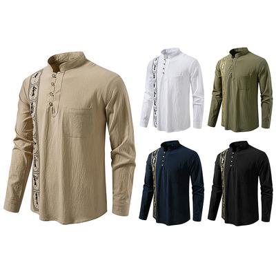 Autumn Men'S African Style Printed Long Sleeve Shirt Cotton And Linen Men'S Casual Loose Long Sleeve Shirt