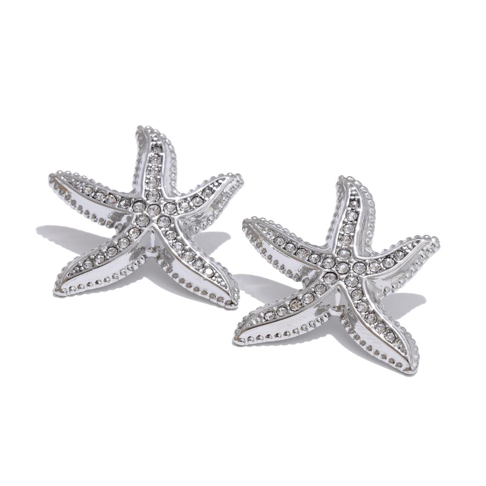 Yhpup Oceaan Zomer Stijl Zirkonia Metaal Zeester Stud Oorbellen Roestvrij Staal Statement Mode Waterdichte Sieraden Cadeau
