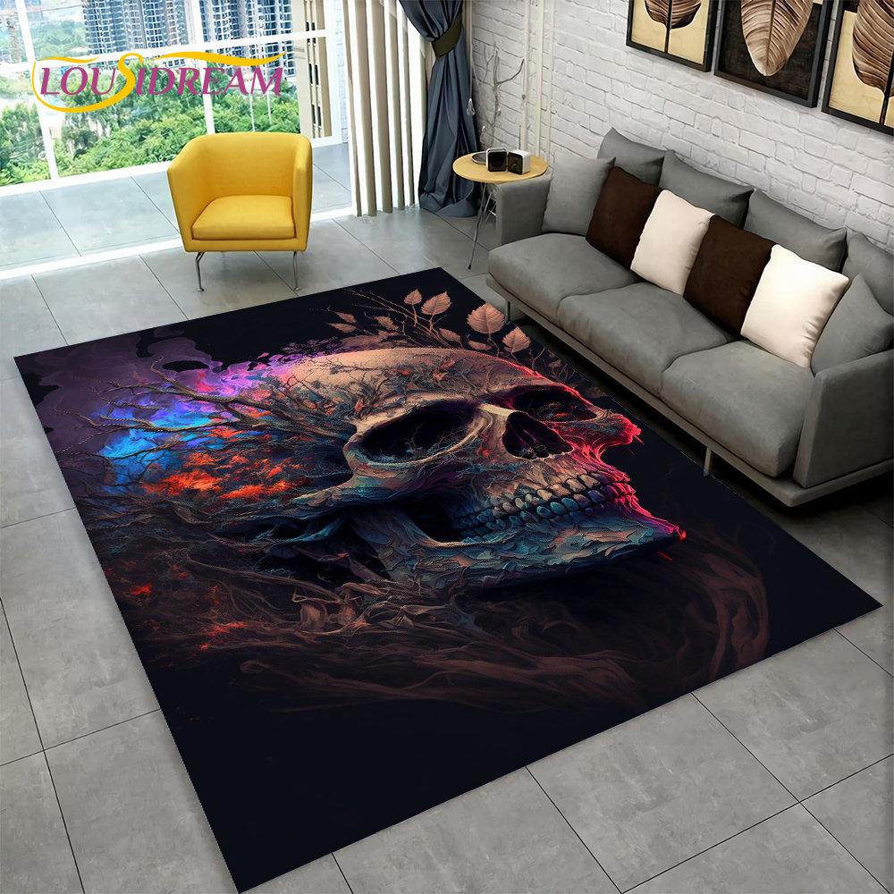 3D Gothic Horror Indian Skull Area Rug,Carpet Rug for Home Living Room Bedroom Sofa Doormat Decor,Kitchen Non-slip Floor Mat