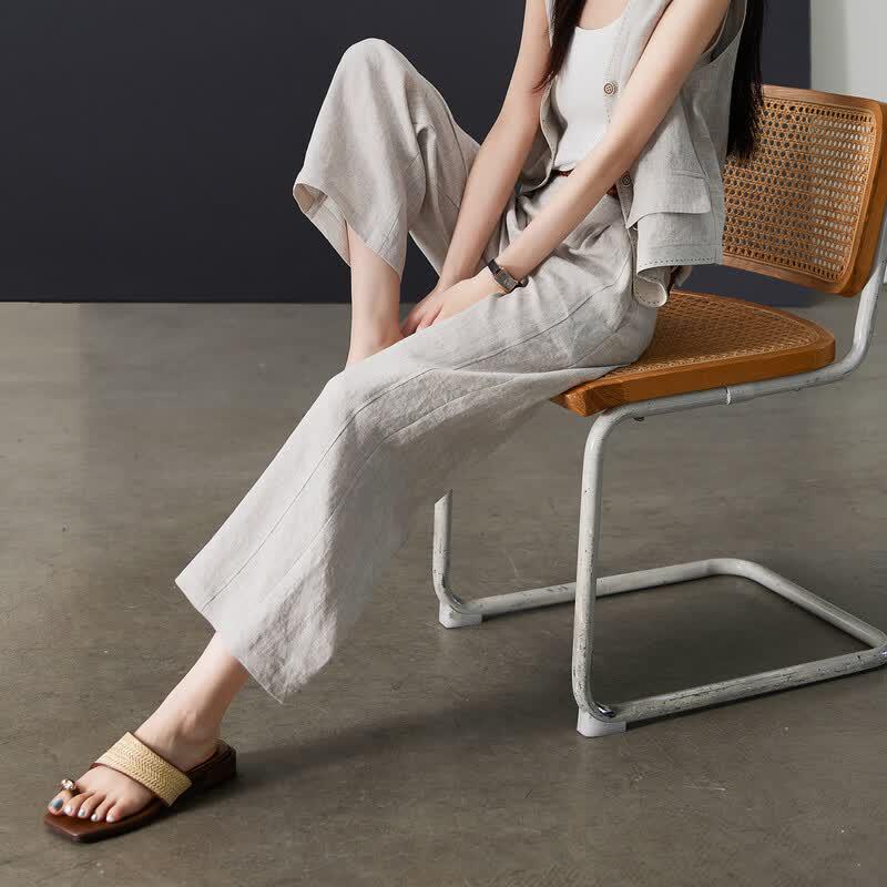 SOFSIL Women's 2026 Summer Linen Wide-Leg Cropped Pants