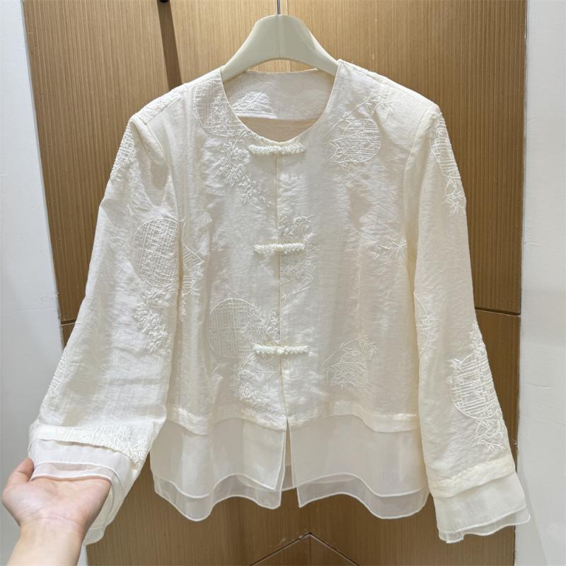 

Chinese National Style Embroidered Frog Button Jacket - Women s High-End Spring Top L белый