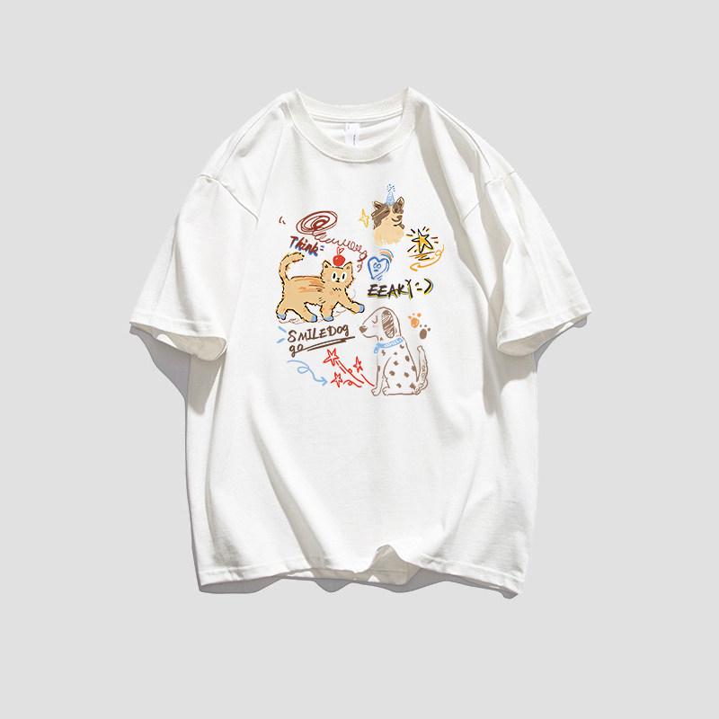 Amerikanischer Cartoon-Print Übergröße Damen Sommer Kurzarm Locker Lässiges T-Shirt