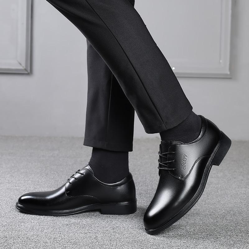 Leather Shoes Men's Genuine Leather Korean Version Business Dress Pointed Head Autumn British Trend Breathable Black Groom Wedding Shoes Men