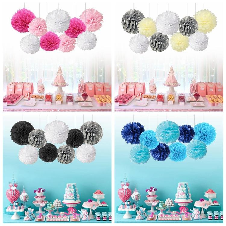 9pcs, Paper Pom Poms Flowers For Christmas, Halloween, Wedding, Bridal Shower, Birthday, Bachelorette Party Decor Supplies