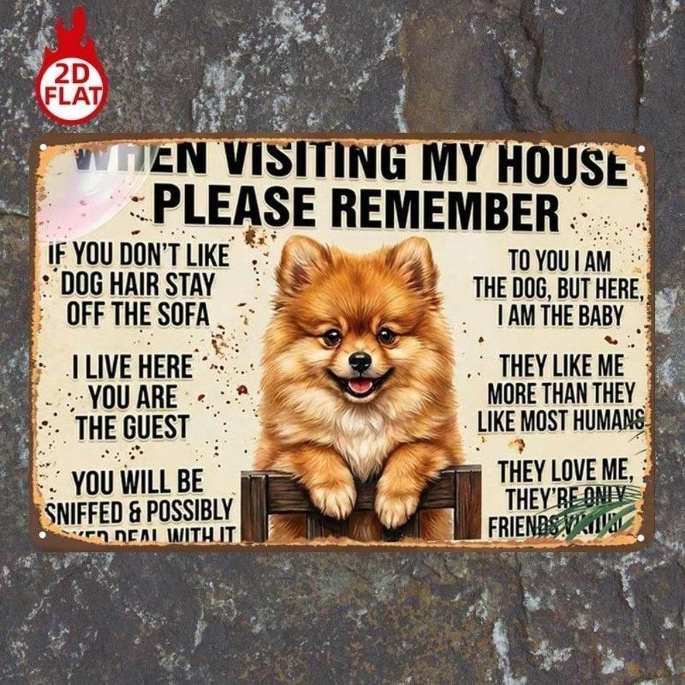 1pc Pomeranian House Rules Metal Sign 8x12in, Funny Pet Wall Art, Playful Dog Decor for Home Bar Garage