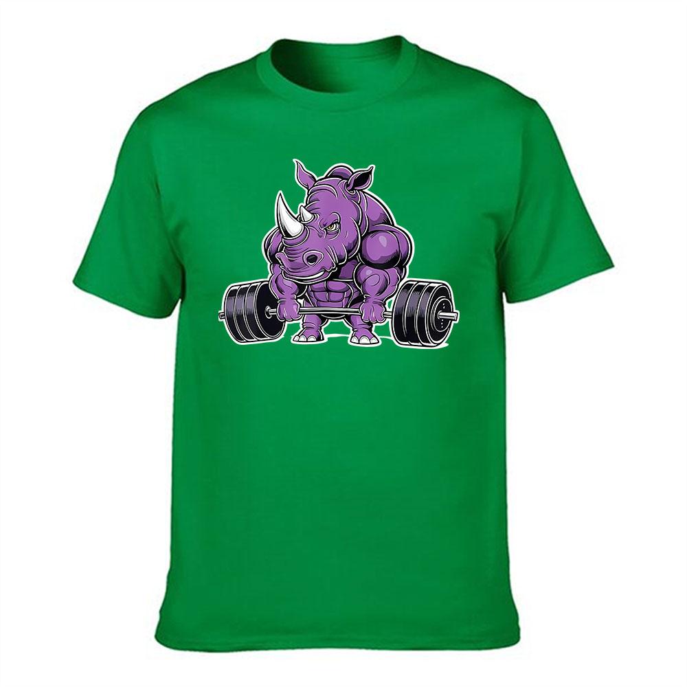 Unisexs Cotton Short Sleeve TShirt Cool Strong Purple Rhino Weightlifting Graphic Print Casual Athletic Tee for Gym Workout Dai