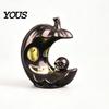 Detailed Ghost Face Decor LED Light-Up Halloween Pumpkin Moon Figurine, Spooky Crescent Skull Decoration Night Light for Home Desktop Shelf