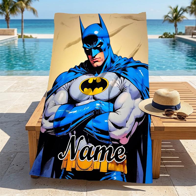 Custom Name Batman Art Stylish Digital Printing Beach Towel Quick‑Drying Absorbent Blanket for Beach Pool Gym Travel