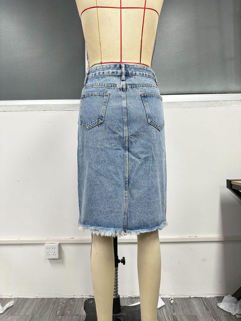 Women's High-Waisted Mid-Length Split Denim Skirt - European & American Style