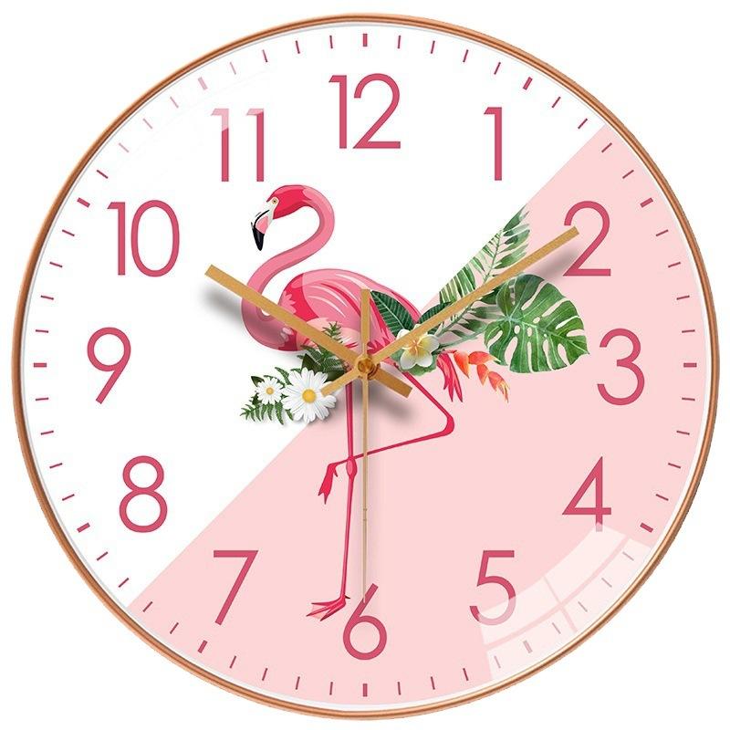 10-Inch 25Cm Creative Pink Crane Living Room Wall Clock Simple Wall Quartz Clock Internet Celebrity Silent Clock Watch
