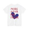 More Amor Por Favor T-Shirt Blue Heart Graphic Tee Red Tekst