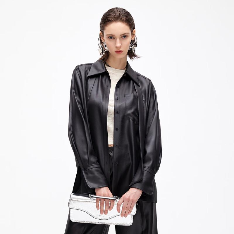 

Women s Satin Long-Sleeve Loose Shirt L