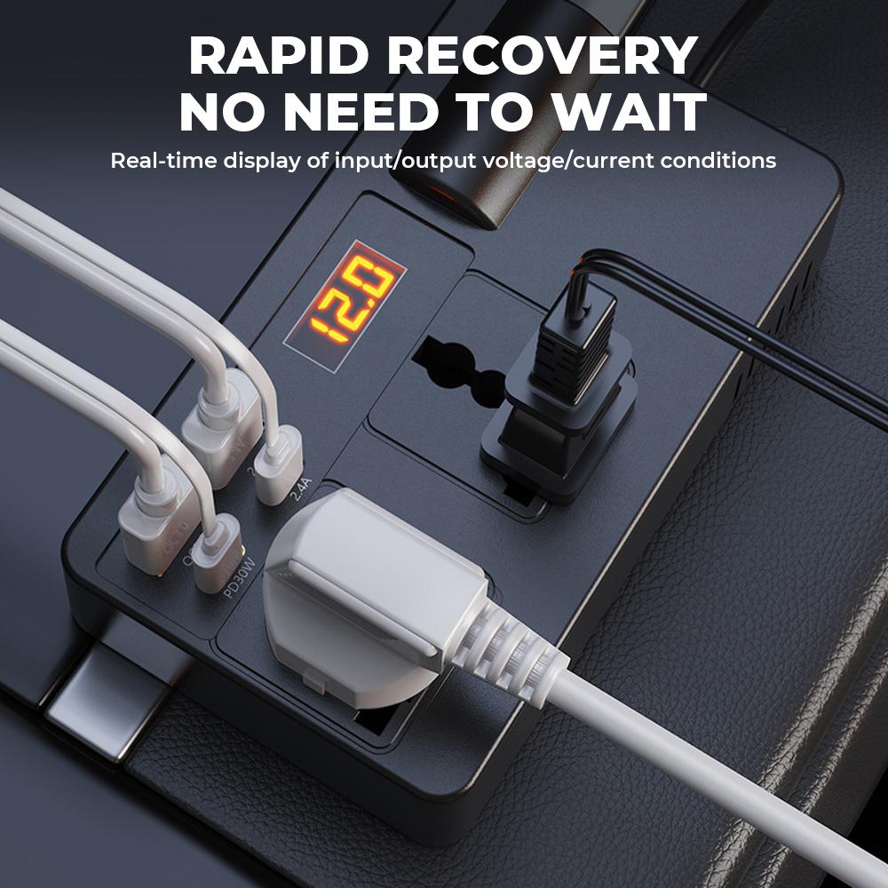 12V/24V Car Inverter 200W DC To AC 220V With Converter Switch QC USB/PD/Type-C Chargers Power Adapter Voltage Detection Tool