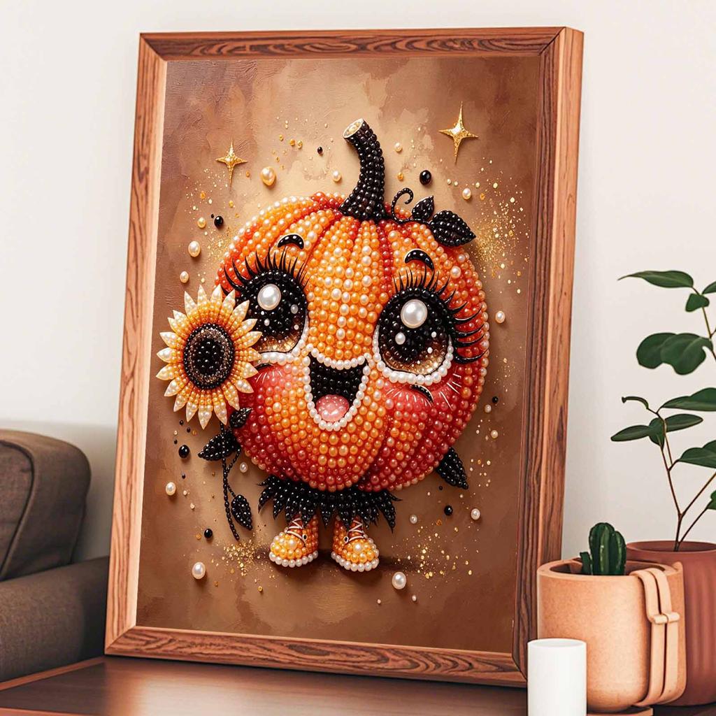 Cute Pumpkin Sunflower Frameless Pearl Painting Kit 3D Bead Canvas Art Romantic Home Wall Decor Craft Handmade Creative Seasonal Decor Gift