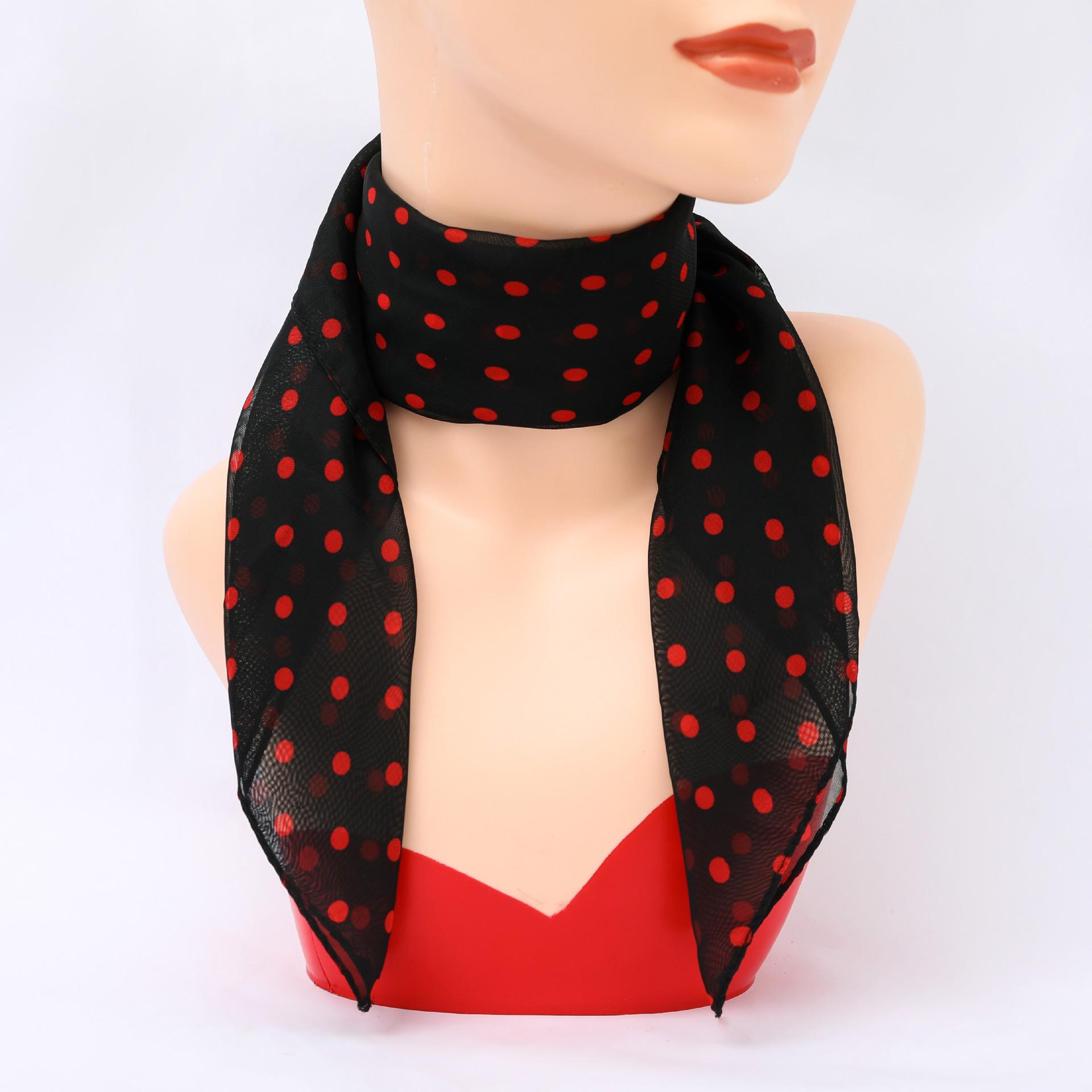 

Классический черно-белый шифоновый шелковый платок в горошек для женщин - корейский стиль, маленький квадратный, идеально подходит для весны и осени 65x65 cm