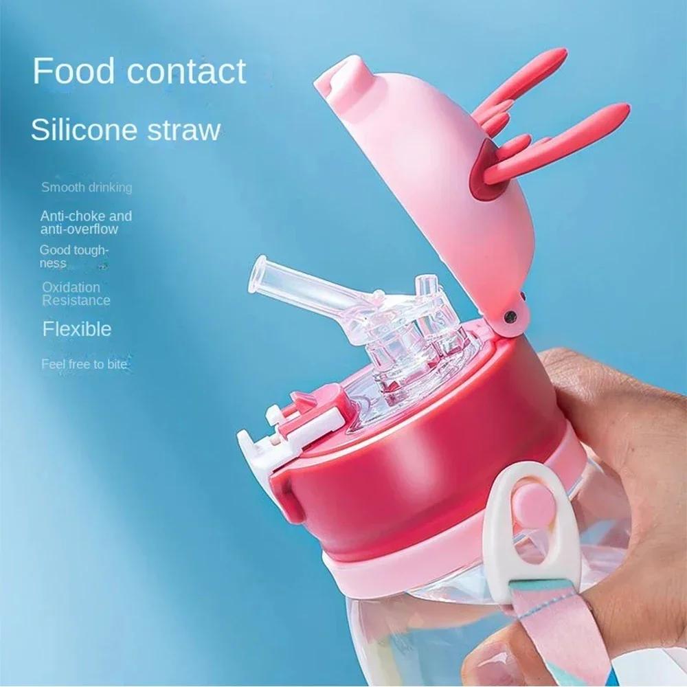 600ml Kids Water Sippy Cup Antler Creative Cartoon Baby Cups with Straws Leakproof Water Bottles Outdoor Childrens Cup