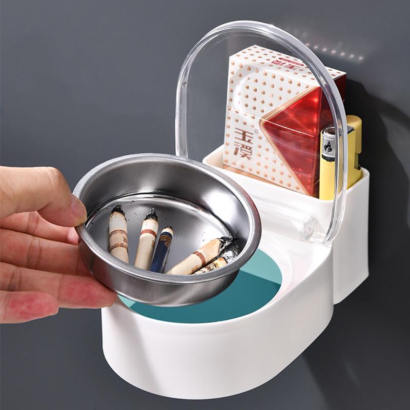 Stainless Steel Wall-Mounted Ashtray with Lid: Anti-Fly Design for Home or Office