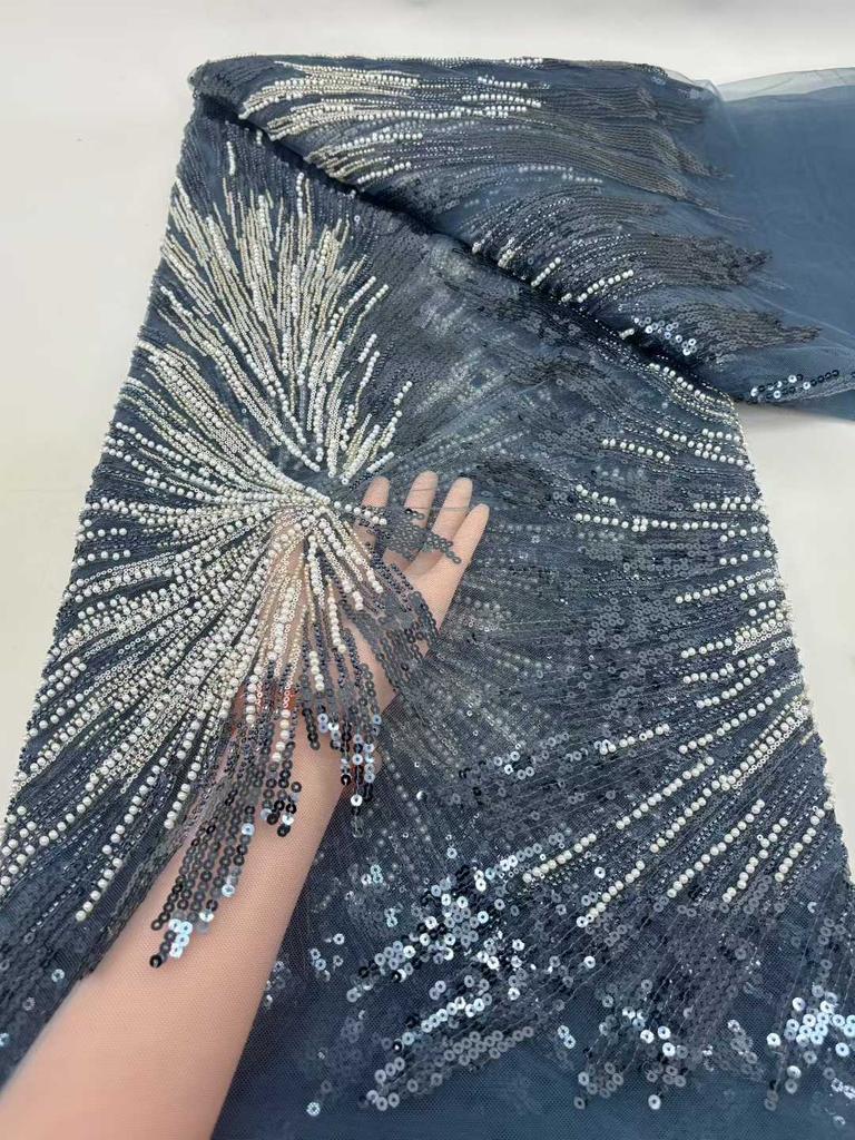 2025 High-quality African Nigerian Elegant Beaded Embroidered Net Fabric French Tulle Lace Fabric With Sequins For Party Wedding