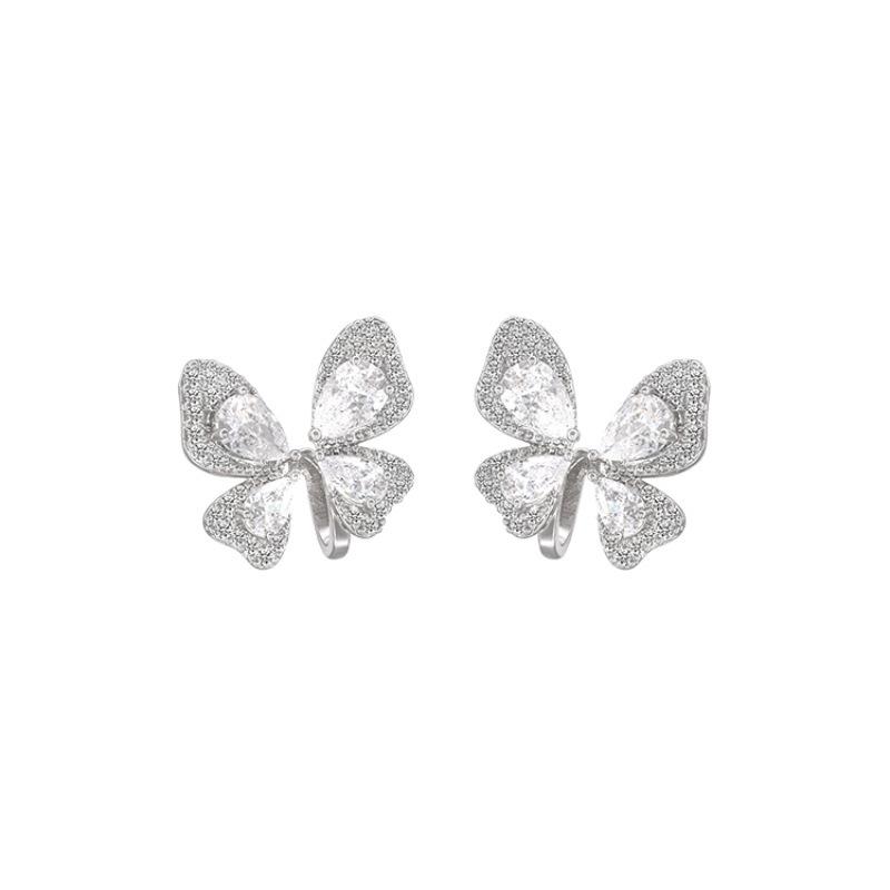 Light Luxury Niche Zirconia Butterfly Earrings Summer Senior Sense of Unique Earrings Female Design Sense of Cold Style Temperament Earrings