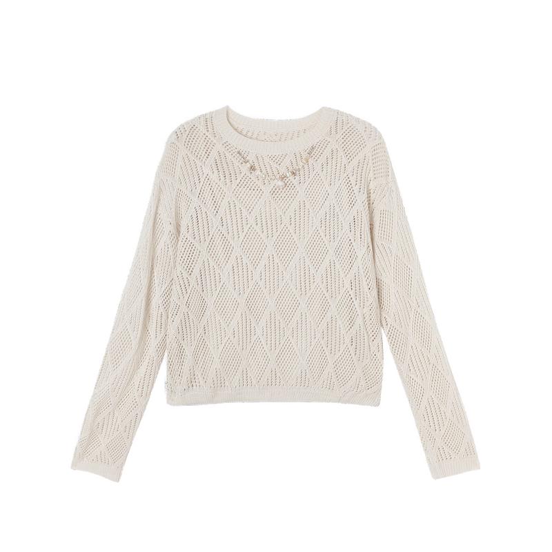 Women's French Style Hollow Knit Long-Sleeve Sweater