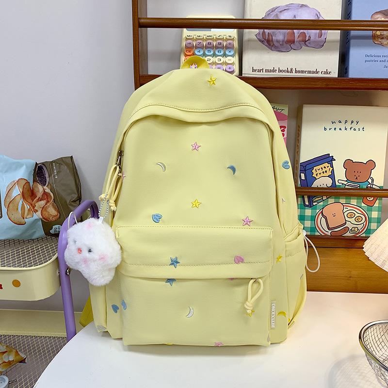 Korean version schoolbag female college student cute embroidery large-capacitycomputer backpack lightweight junior high school student travel backpack