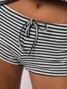 Trendy Sporty Striped Two-Piece Set: Loose Long Sleeve Top & Drawstring Shorts