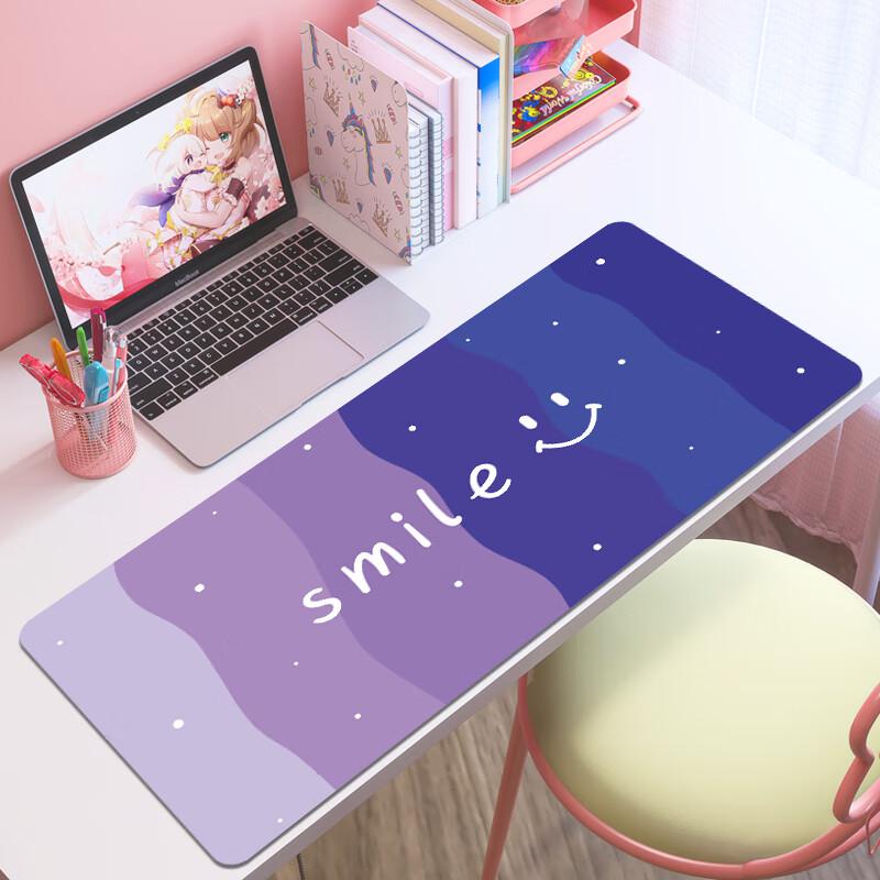 Large Mouse Pad for And Desk Mat, Precision Edge-Locked Non-Slip Keyboard Pad for Desktop Computer Table, 800*300MM Purple Gradient Smiley Face