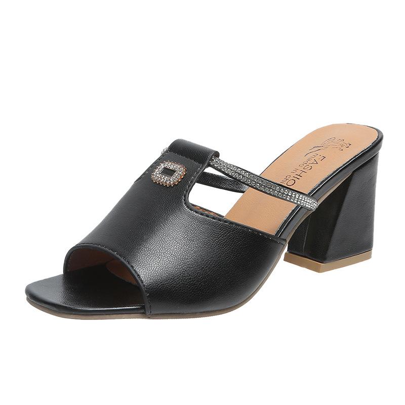 2024 Sommer Mode High Heel Sandalen für Damen Neues Design Lässig Atmungsaktiv Dicker Absatz Knopfverschluss Übergröße Schuhe