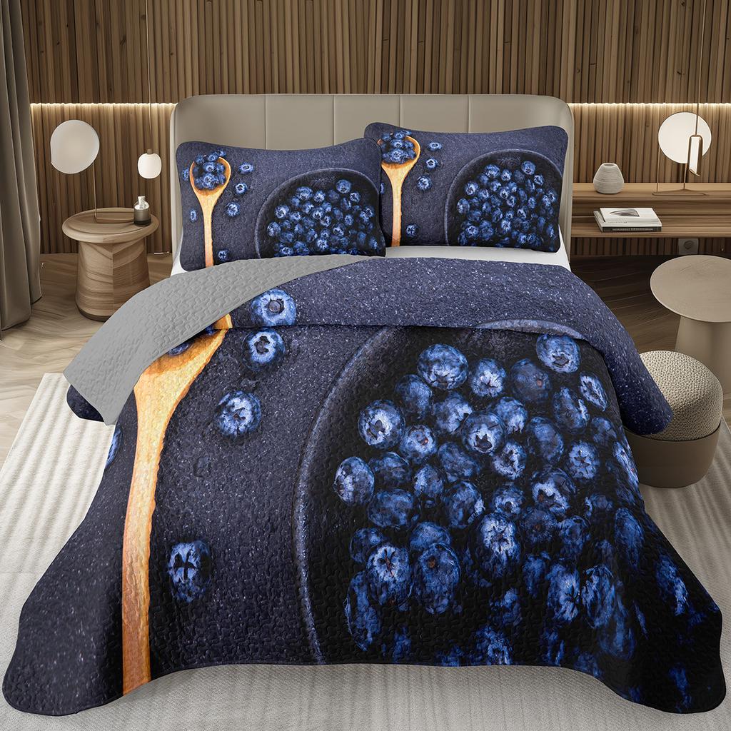 Blueberry Bedspread King Twin Size,Hawaii Summer Tropical Fruit Coverlet Set For Boys Girls Room Decor, Reversible Bedding Quilt