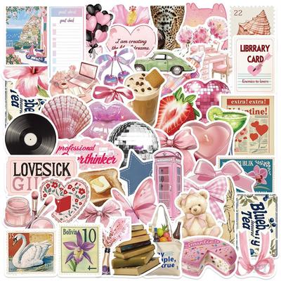 50 Stück/Set Retro Rosa Junk Journal Sticker DIY Mode Wasserdichte Doodle Aufkleber