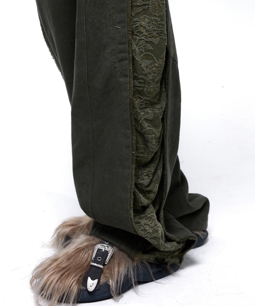 Aleseueseussi Incision Jacquard Mixed Pants - Khaki